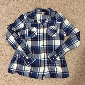 Blue and purple plaid flannel button down