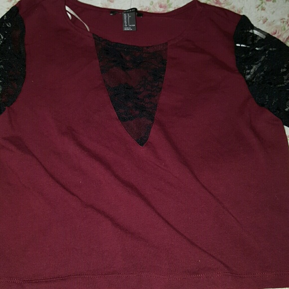 Burgundy and lace detailing crop top