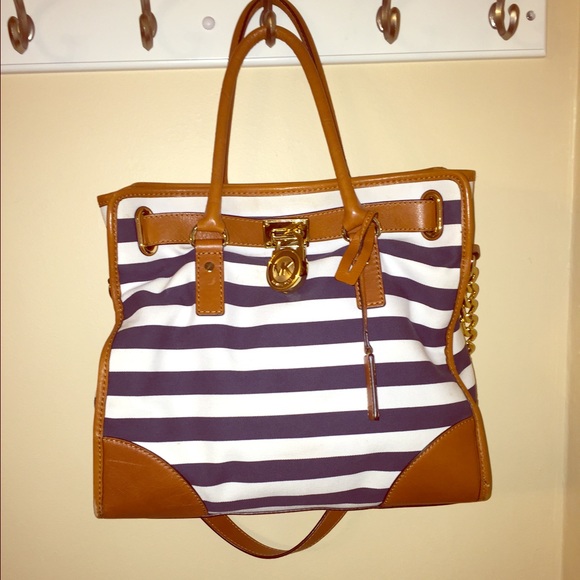 Michael Kors striped and leather trimmed purse
