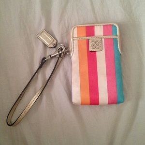Coach striped wristlet