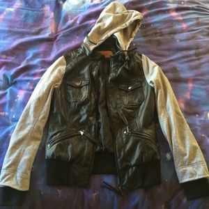 Grey Jacket With Built-in Leather Vest