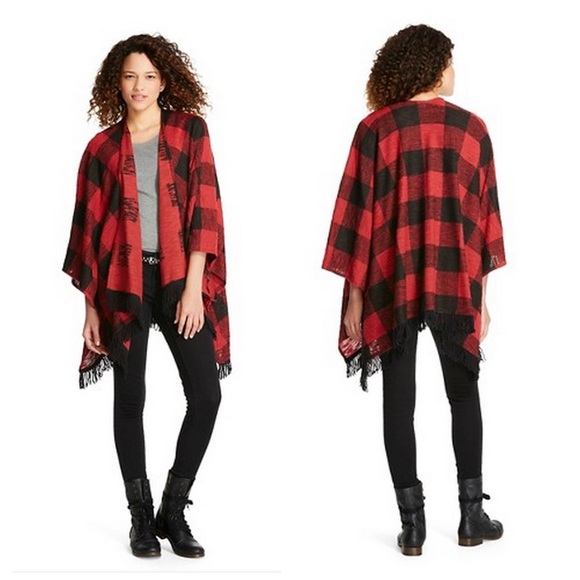 Mossimo Supply Co. Sweaters - Black & Red Plaid Poncho