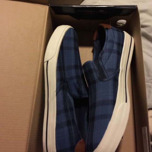 Men's Polo RL 9D blue plaid slip on casual shoes