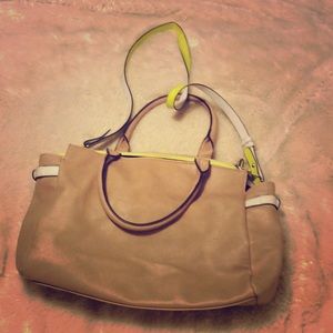 Beige and lime green handbag