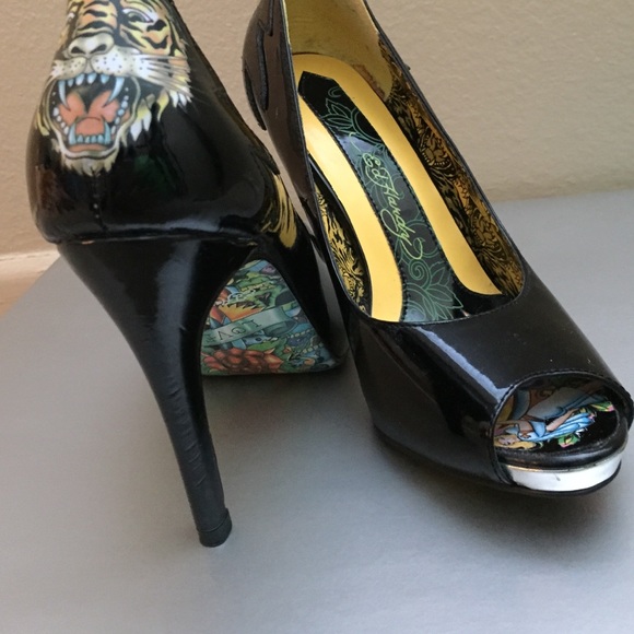 Ed Hardy black heels. Size 7. 4 in. Heel.