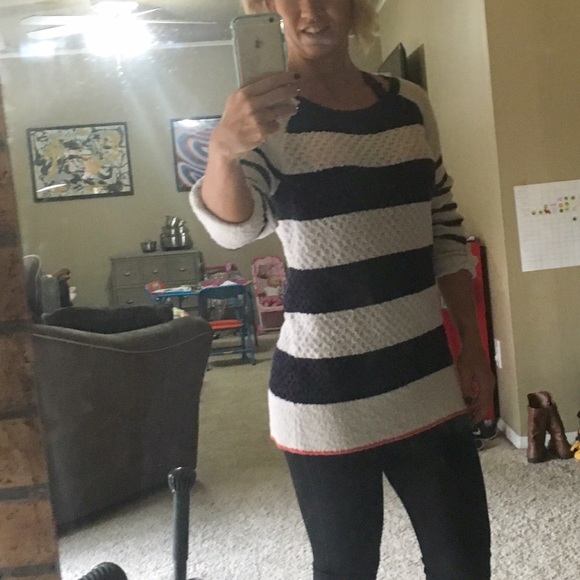 Navy/white stripe sweater. Pairs good with boots - Picture 3 of 3