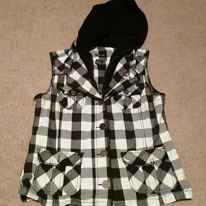 Plaid hoodie vest.