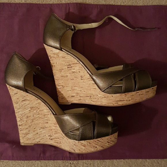 Nine West Bronze Cork Wedge Shoes