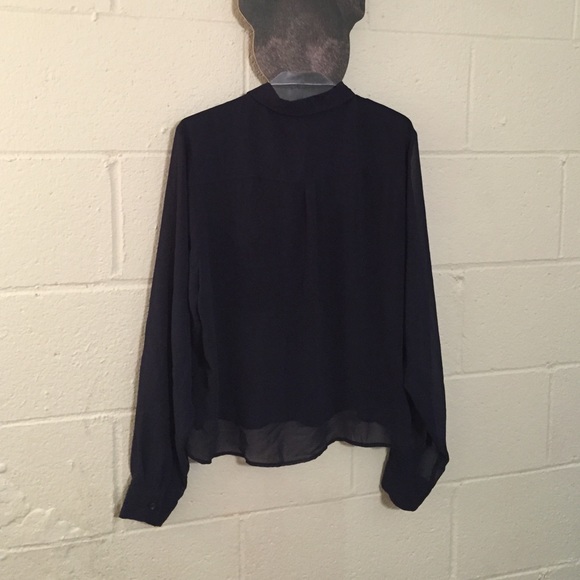 Boxy Navy Chiffon Button Up - Picture 3 of 4