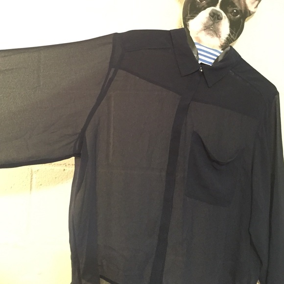 Boxy Navy Chiffon Button Up - Picture 4 of 4