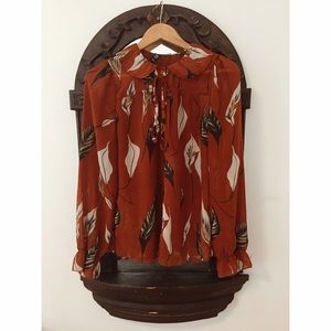 Collared Button Up Chiffon Floral Top with Tie