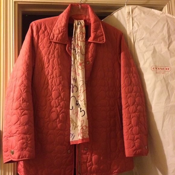 Salmon quilted coach spring coat and scarf