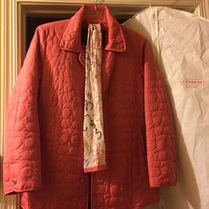 Salmon quilted coach spring coat and scarf
