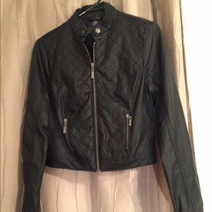 Black faux leather crop jacket