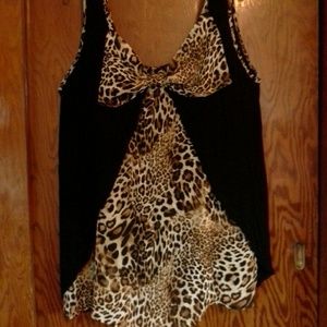 Leopard print bow blouse