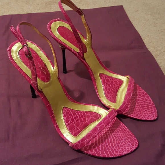 Bottega Veneta Snake-Embossed Sandal, Fuchsia