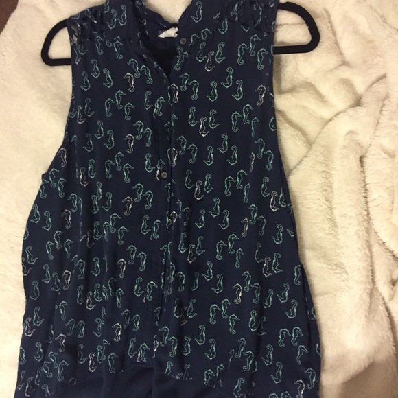 Navy seahorse blouse.