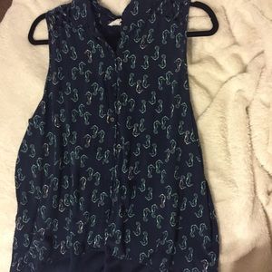 Navy seahorse blouse.