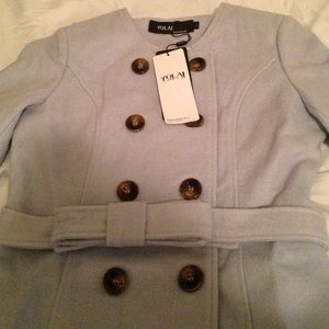 Baby blue Peacoat with Bow belt