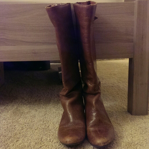 Steve Madden Wedge Leather Brown Boots, size 6