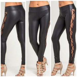 Faux leather and lace leggings