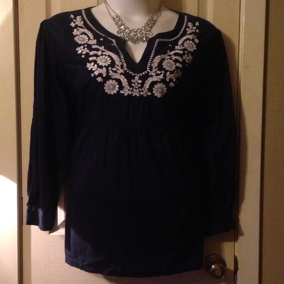 Navy blue with white embroidery tunic