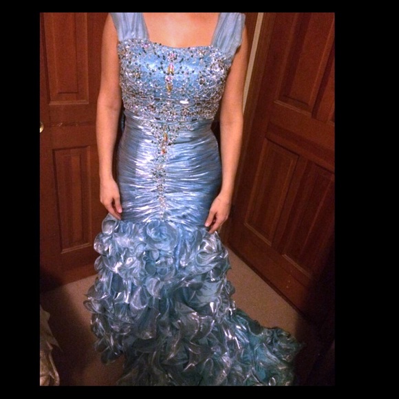 Blue mermaid ruffle prom dress