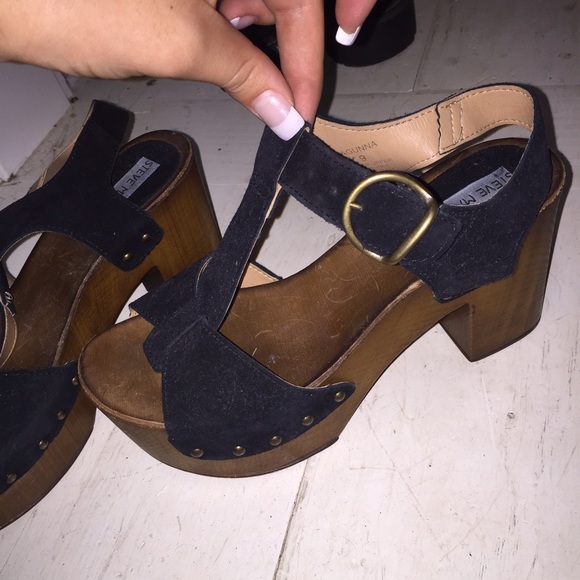 Steve Madden wood and suede heels