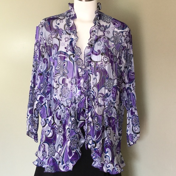 Notations purple navy white sheer floral