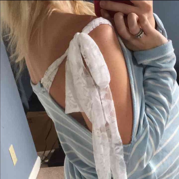 Adorable Fleece Lace Cold Shoulder Tie Up Tunic