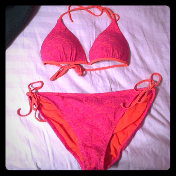 Pink neon orange swimsuit!