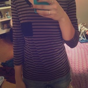 Black and taupe striped picket top