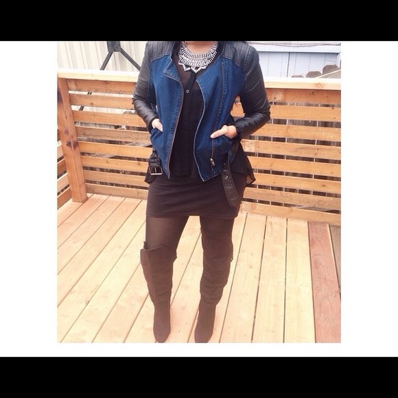 Over the knee Black Suede Short Heel Boots💕