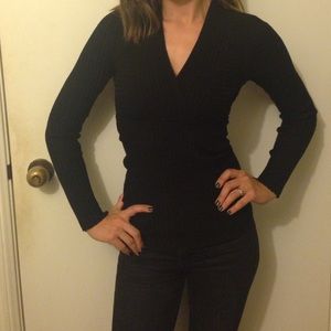 INC Black Ribbed V Neck Sweater