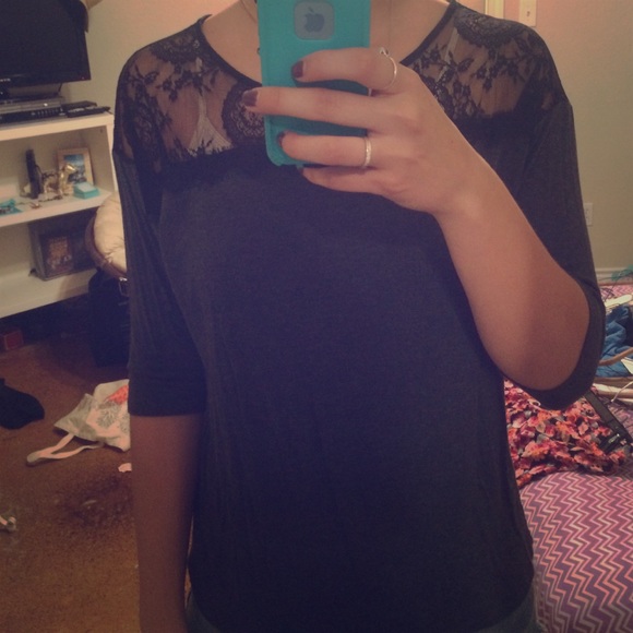 Grey and black lace top