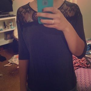 Grey and black lace top