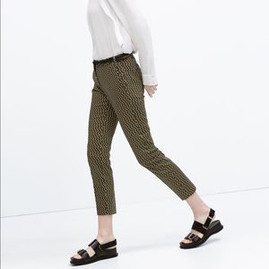 ZARA GEOMETRIC PRINT TROUSERS WITH BELT