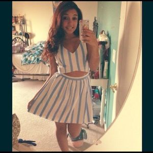 white & blue striped dress.