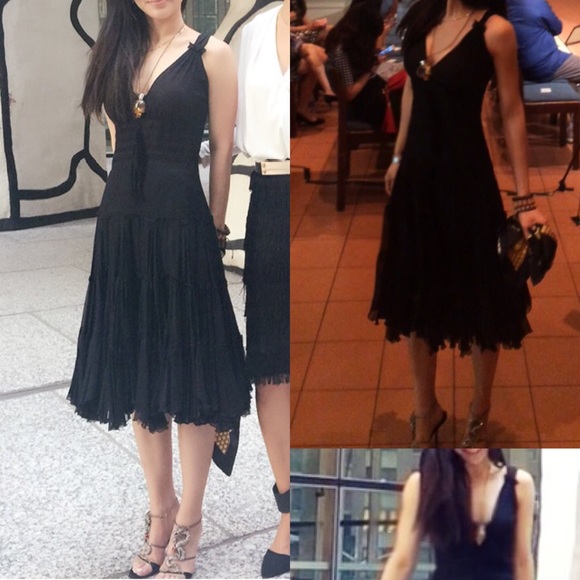 Oscar de la Renta plunge neckline flare chiffon