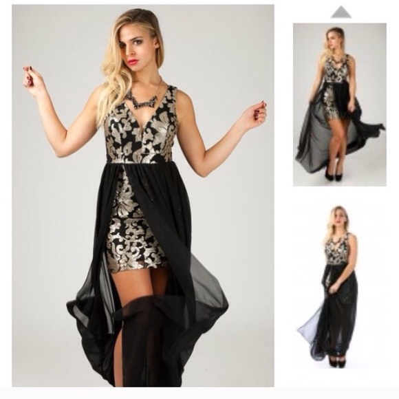 Angl gold sequin maxi dress with slit