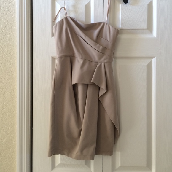 Strapless khaki bcbg dress