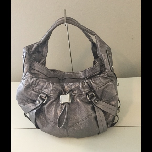 b. makowsky Gray Metallic Leather Handbag
