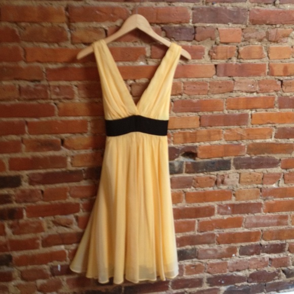 Yellow dress with black satin ribbon tie