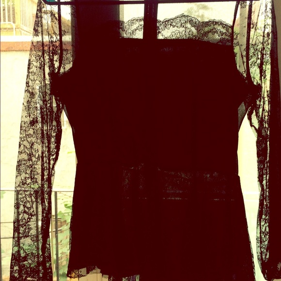 Zara black lace long sleeve shirt
