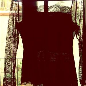 Zara black lace long sleeve shirt