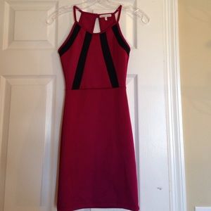 Maroon/Magenta and black bodycon dress