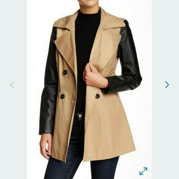 Rachel Roy Faux Leather Sleeve Trench Coat