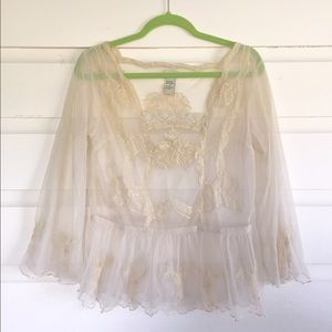 Anthropologie Embroidered Mesh Top