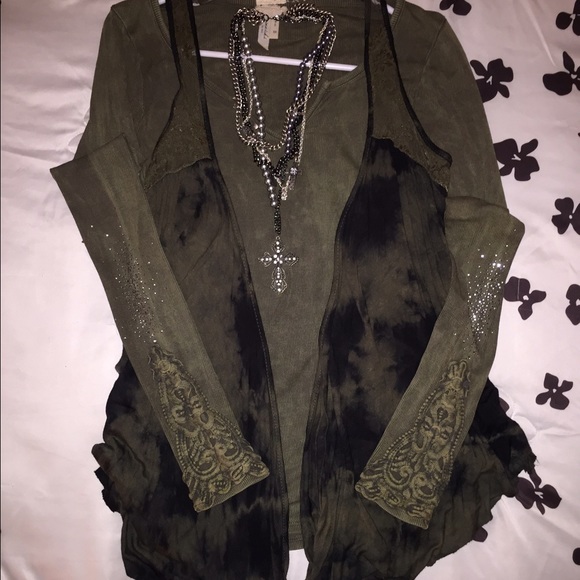 Distressed Olive green long sleeve top
