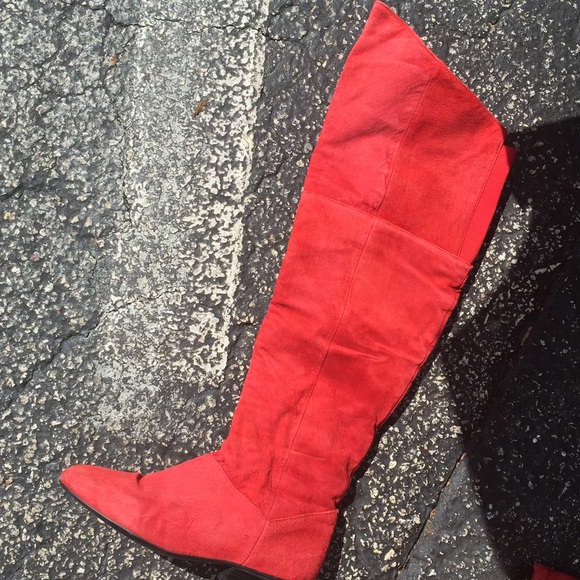 Over the knee red suede boots